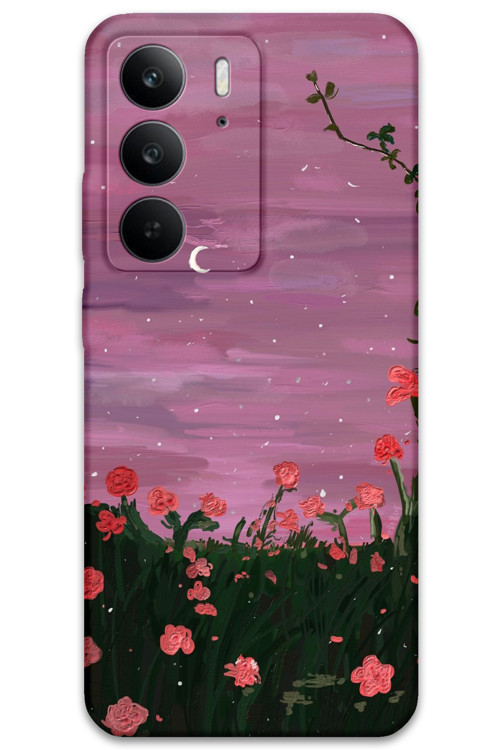 Realme C75 Uyumlu Çiçek Desenli Telefon Kılıfı + Ekran Koruyucu - 5793