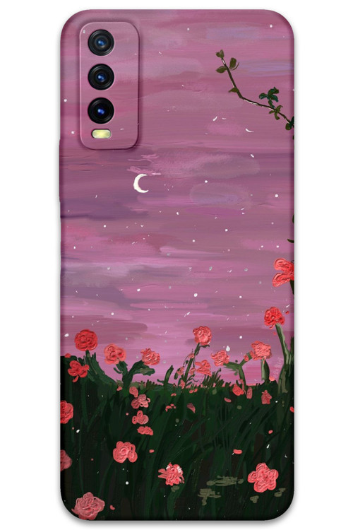Vivo Y20 Uyumlu Çiçek Desenli Telefon Kılıfı + Ekran Koruyucu - 5793