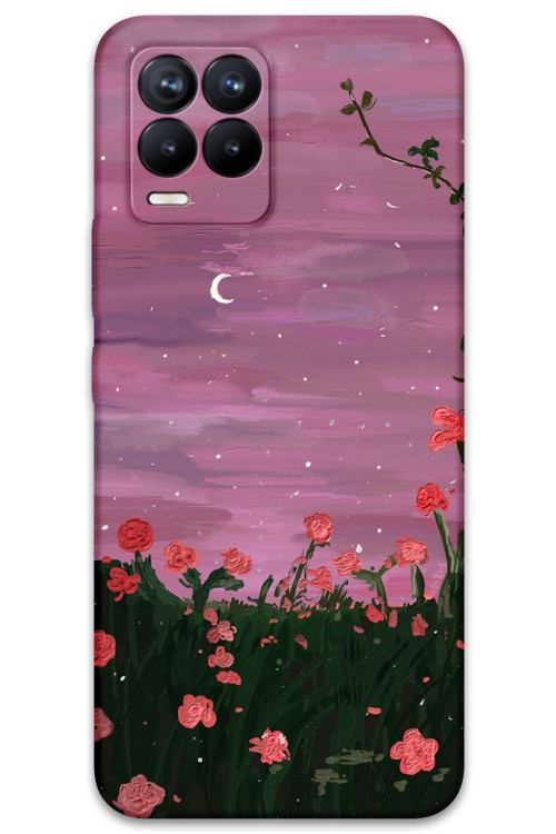 Realme 8 Uyumlu Çiçek Desenli Telefon Kılıfı + Ekran Koruyucu - 5793