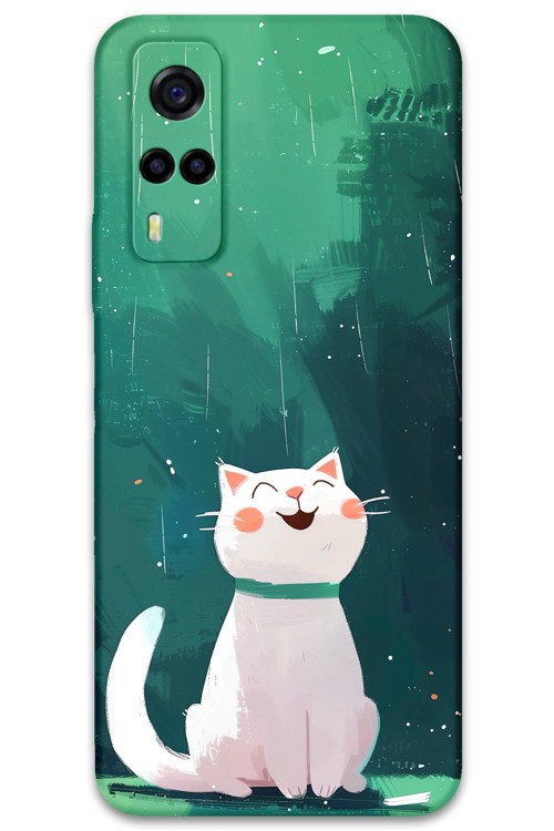 Vivo Y53S Uyumlu Kedi Desenli Telefon Kılıfı + Ekran Koruyucu - 5781