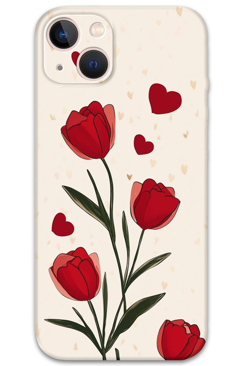 İphone 14 Uyumlu Çiçek Desenli Telefon Kılıfı + Ekran Koruyucu - 5789
