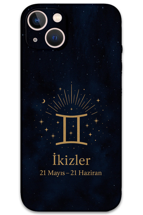 İphone 15 Uyumlu İkizler Burcu Desenli Telefon Kılıfı + Ekran Koruyucu - 5770