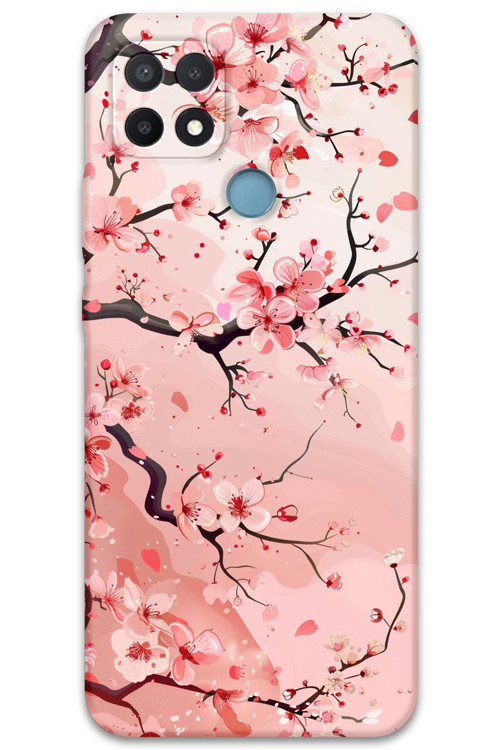 Oppo A15 Uyumlu Çiçek Desenli Telefon Kılıfı + Ekran Koruyucu - 5805