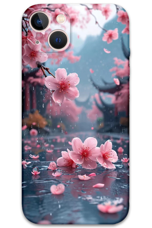 İphone 14 Uyumlu Çiçek Desenli Telefon Kılıfı + Ekran Koruyucu - 5794
