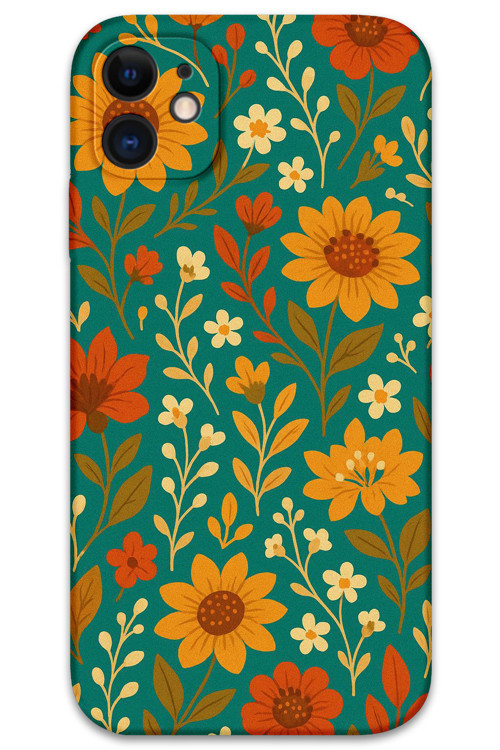 İphone 11 Uyumlu Çiçek Desenli Telefon Kılıfı + Ekran Koruyucu - 5786