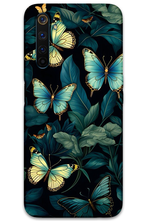 Realme 6 Pro Uyumlu Kelebek Desenli Telefon Kılıfı + Ekran Koruyucu - 5791