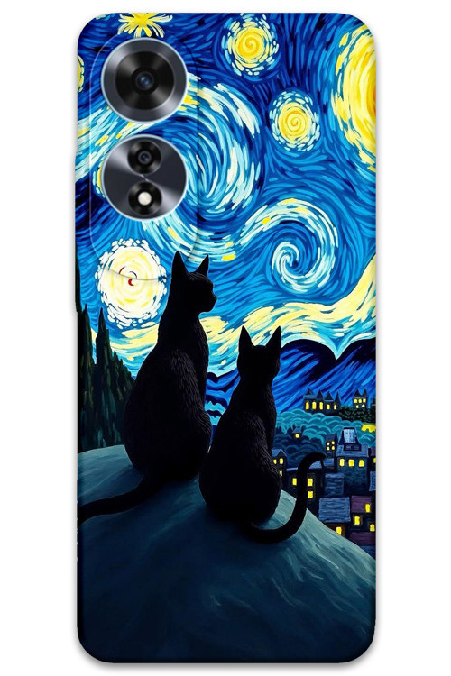 Oppo A60 Uyumlu Kedi Desenli Telefon Kılıfı + Ekran Koruyucu - 5782