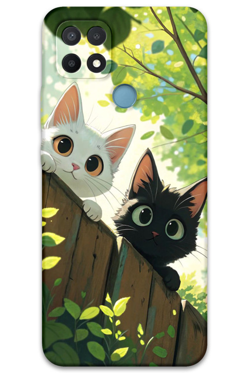 Oppo A15S Uyumlu Kedi Desenli Telefon Kılıfı + Ekran Koruyucu - 5785