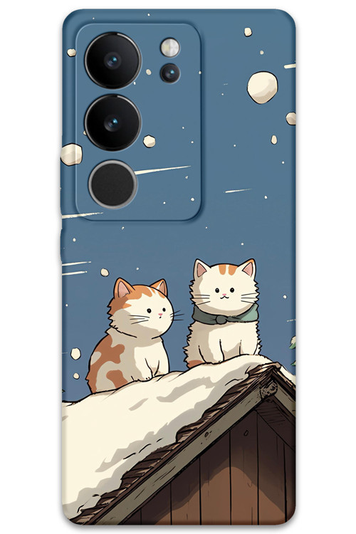 Vivo V29 Uyumlu Kedi Desenli Telefon Kılıfı + Ekran Koruyucu - 5780
