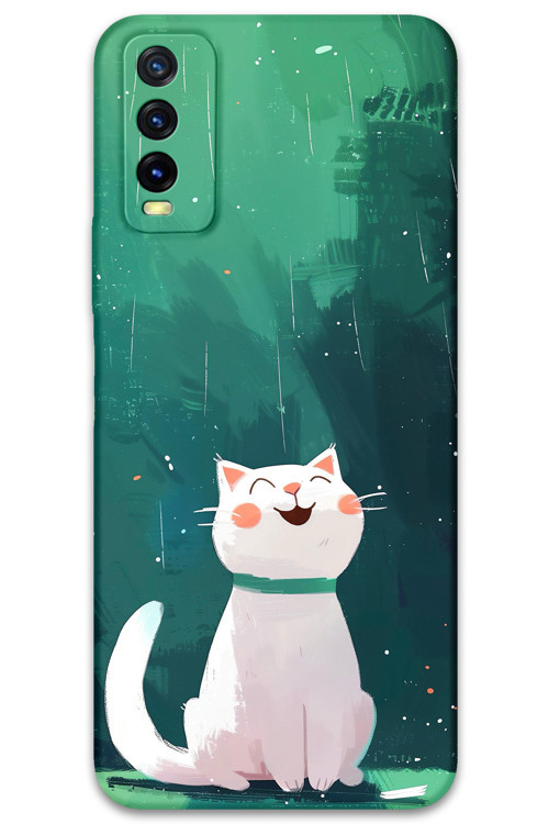 Vivo Y20S Uyumlu Kedi Desenli Telefon Kılıfı + Ekran Koruyucu - 5781