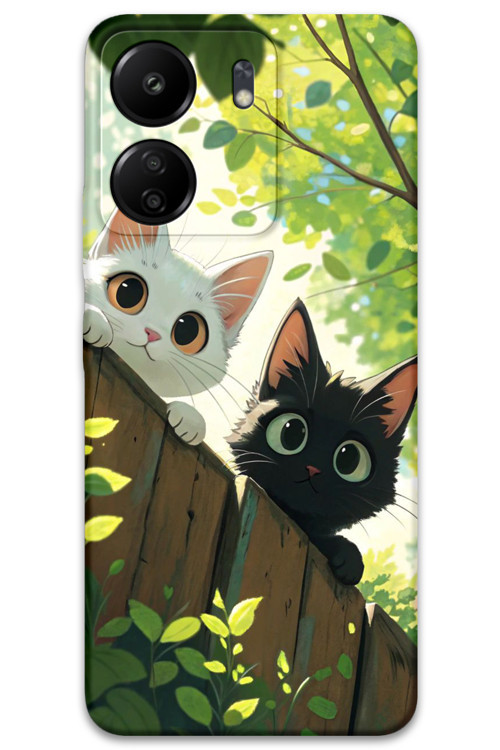 Poco C65 Uyumlu Kedi Desenli Telefon Kılıfı + Ekran Koruyucu - 5785