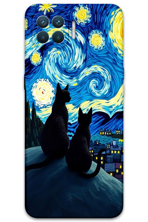 Oppo A73 Uyumlu Kedi Desenli Telefon Kılıfı + Ekran Koruyucu - 5782
