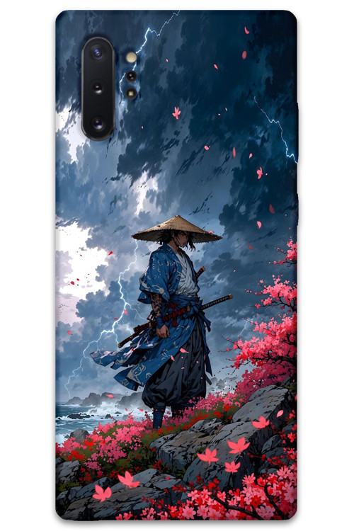 Galaxy Note 10 Plus Uyumlu Samuray Desenli Telefon Kılıfı + Ekran Koruyucu - 5825