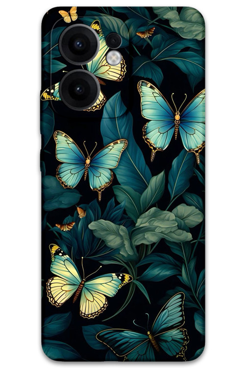 Oppo Reno 13F 5G Uyumlu Kelebek Desenli Telefon Kılıfı + Ekran Koruyucu - 5791