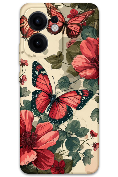 Oppo Reno 13F 5G Uyumlu Kelebek Desenli Telefon Kılıfı + Ekran Koruyucu - 5795