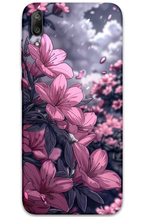 Huawei Y7 Prime 2019 Uyumlu Çiçek Desenli Telefon Kılıfı + Ekran Koruyucu - 5796