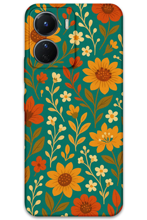 Vivo Y16 Uyumlu Çiçek Desenli Telefon Kılıfı + Ekran Koruyucu - 5786