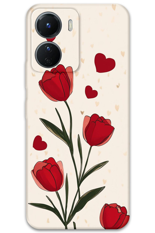 Vivo Y16 Uyumlu Çiçek Desenli Telefon Kılıfı + Ekran Koruyucu - 5789