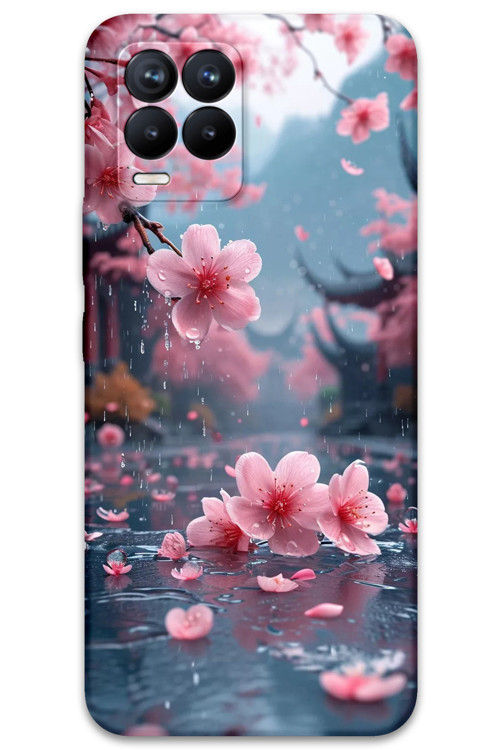 Realme 8 Uyumlu Çiçek Desenli Telefon Kılıfı + Ekran Koruyucu - 5794