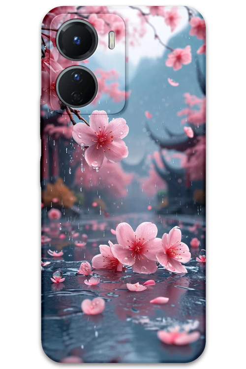 Vivo Y16 Uyumlu Çiçek Desenli Telefon Kılıfı + Ekran Koruyucu - 5794
