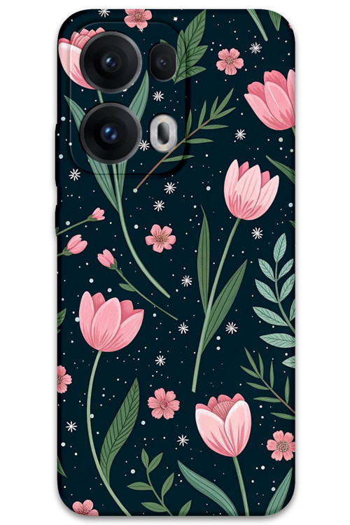 Oppo Reno 13 Pro 5G Uyumlu Çiçek Desenli Telefon Kılıfı + Ekran Koruyucu - 5788