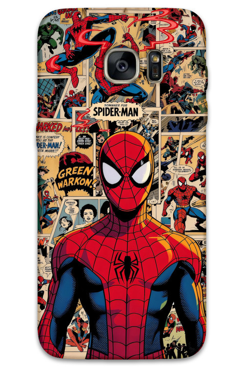 Galaxy S7 Edge Uyumlu Spiderman Desenli Telefon Kılıfı + Ekran Koruyucu - 5934