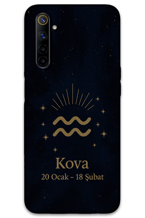 Realme 6 Uyumlu Kova Burcu Desenli Telefon Kılıfı + Ekran Koruyucu - 5778