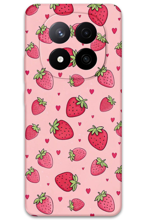 Poco X7 Uyumlu Çilek Desenli Telefon Kılıfı + Ekran Koruyucu - 5804