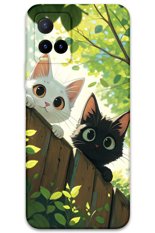 Vivo Y33S Uyumlu Kedi Desenli Telefon Kılıfı + Ekran Koruyucu - 5785