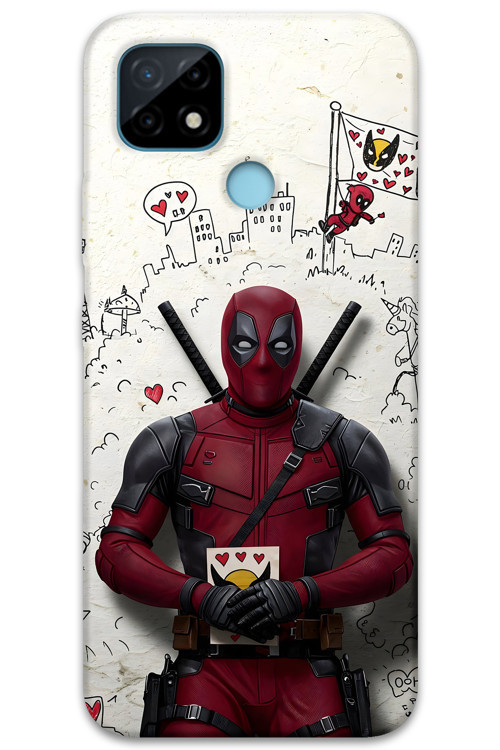 Realme C21 Uyumlu Deadpool Desenli Telefon Kılıfı + Ekran Koruyucu - 5927