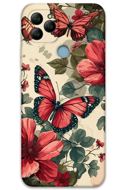 Gm 21 Uyumlu Kelebek Desenli Telefon Kılıfı + Ekran Koruyucu - 5795