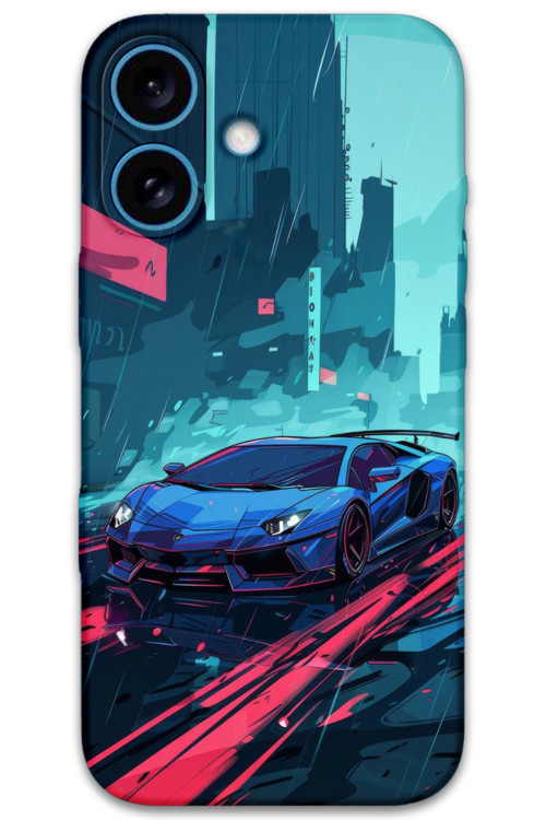 İphone 16 Uyumlu Araba Desenli Telefon Kılıfı + Ekran Koruyucu - 5763