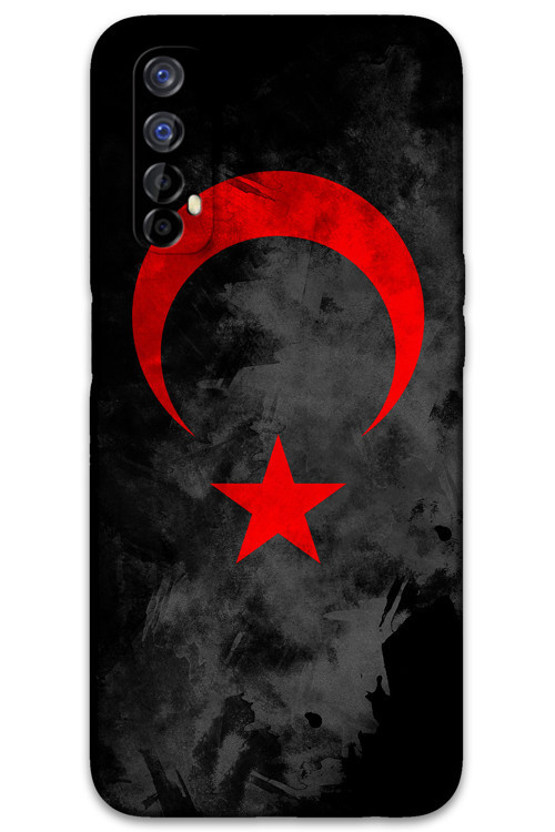Realme 7 Uyumlu Türk Bayrağı Desenli Telefon Kılıfı + Ekran Koruyucu - 5852
