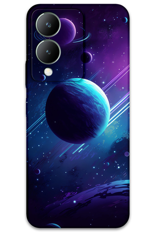 Vivo Y17S Uyumlu Uzay Desenli Telefon Kılıfı + Ekran Koruyucu - 5866