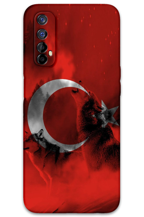 Realme 7 Uyumlu Türk Bayrağı Desenli Telefon Kılıfı + Ekran Koruyucu - 5854