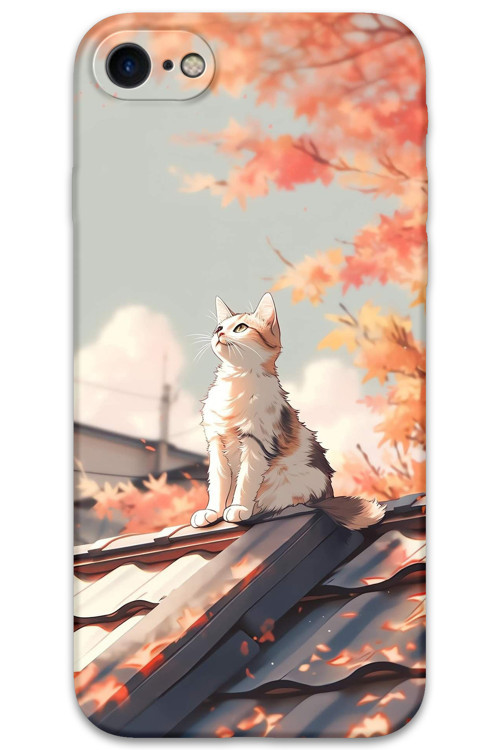 İphone 8 Uyumlu Kedi Desenli Telefon Kılıfı + Ekran Koruyucu - 5784