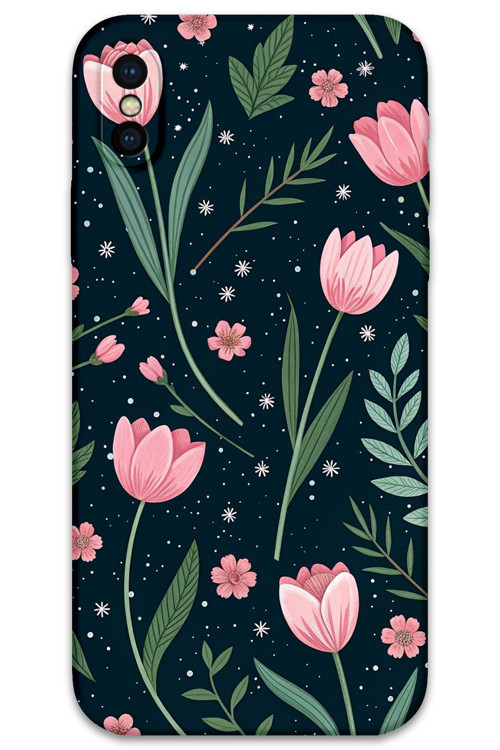 İphone Xs Uyumlu Çiçek Desenli Telefon Kılıfı + Ekran Koruyucu - 5788