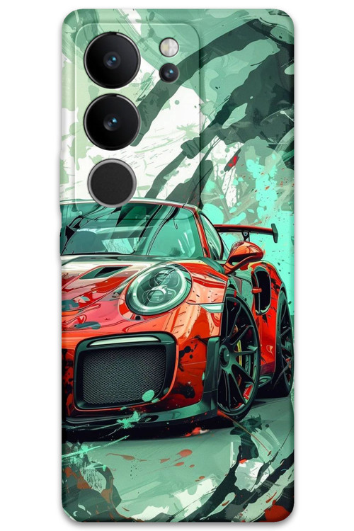 Vivo V29 Uyumlu Araba Desenli Telefon Kılıfı + Ekran Koruyucu - 5765