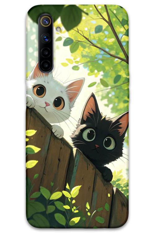 Realme 6 Uyumlu Kedi Desenli Telefon Kılıfı + Ekran Koruyucu - 5785