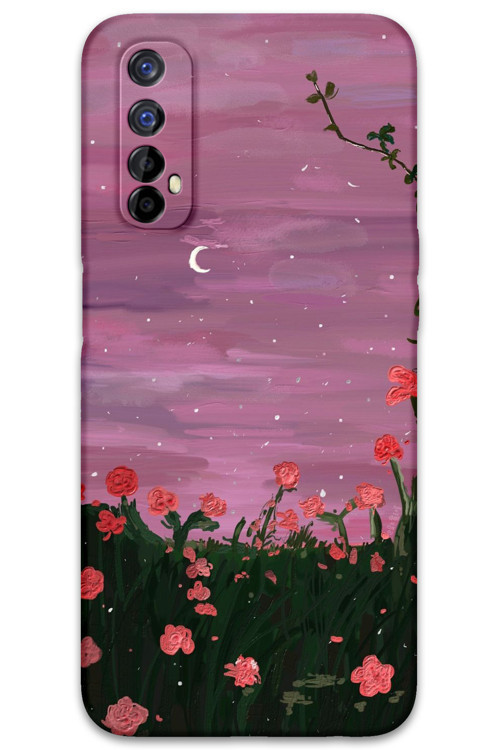 Realme 7 Uyumlu Çiçek Desenli Telefon Kılıfı + Ekran Koruyucu - 5793