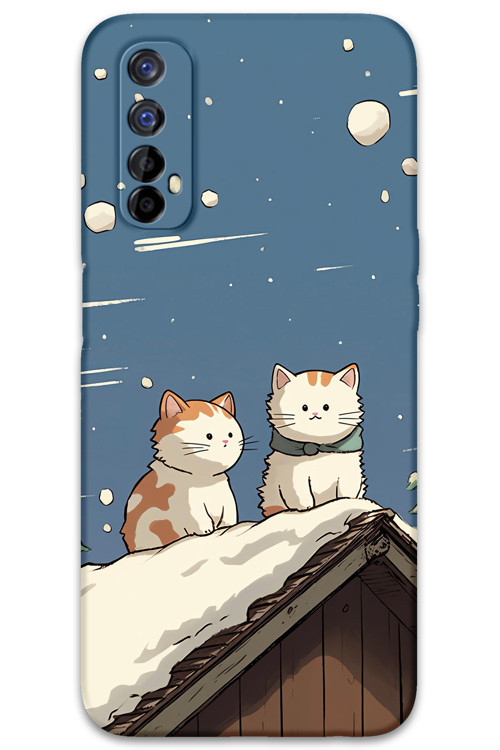 Realme 7 Uyumlu Kedi Desenli Telefon Kılıfı + Ekran Koruyucu - 5780