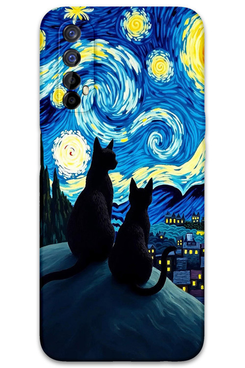 Realme 7 Uyumlu Kedi Desenli Telefon Kılıfı + Ekran Koruyucu - 5782