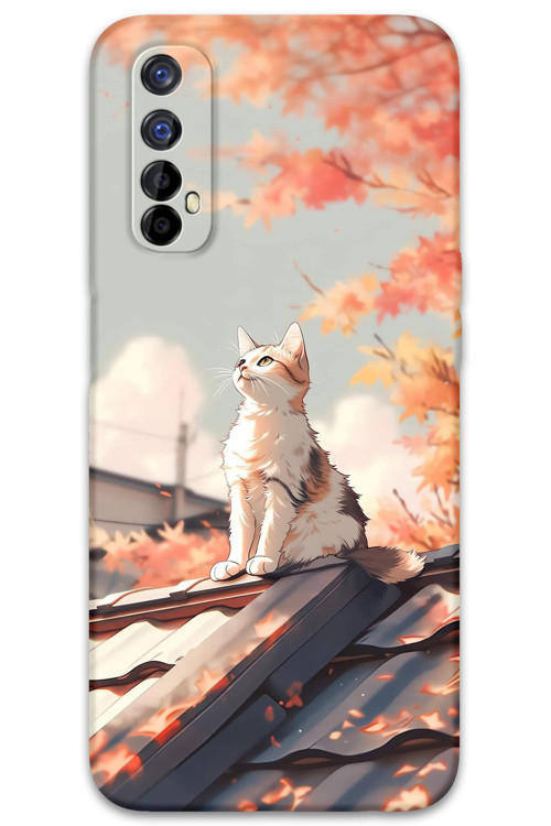 Realme 7 Uyumlu Kedi Desenli Telefon Kılıfı + Ekran Koruyucu - 5784