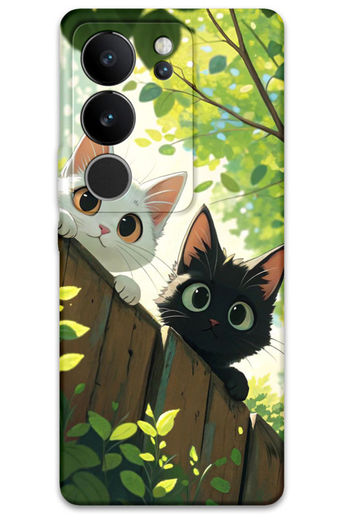 Vivo V29 Uyumlu Kedi Desenli Telefon Kılıfı + Ekran Koruyucu - 5785