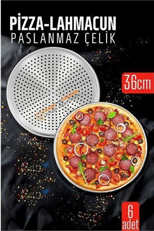 6 lı Paslanmaz Çelik Pizza-Lahmacun Tepsisi – Delikli Tasarım ile Mükemmel Pişirme 36 cm