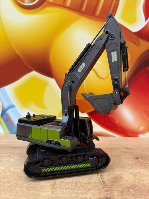 Sürtmeli İnşaat Araçlar Serisinden Metal Oyuncak Kepçe Yeşil Ekskavatör Kepçe İş Makinesi Dozer