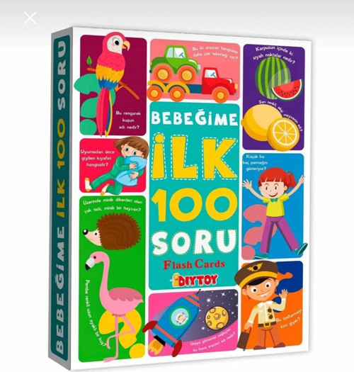 Eğitici Oyun Kartları Okul Öncesi Eğitici Bebegime İlk 100 Soru Flash Kartları