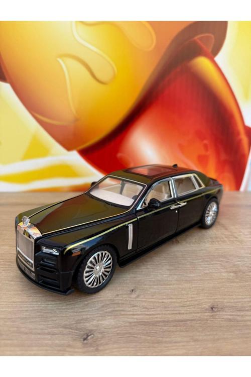 1:24 Çek Bırak Işıklı Ve Sesli Metal Rolls Royce Diecast Model Araba Siyah 23Cm