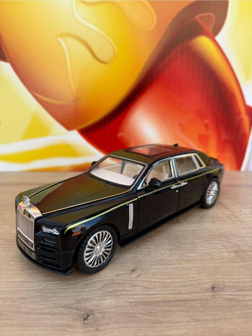 1:24 Çek Bırak Işıklı Ve Sesli Metal Rolls Royce Diecast Model Araba Siyah 23Cm