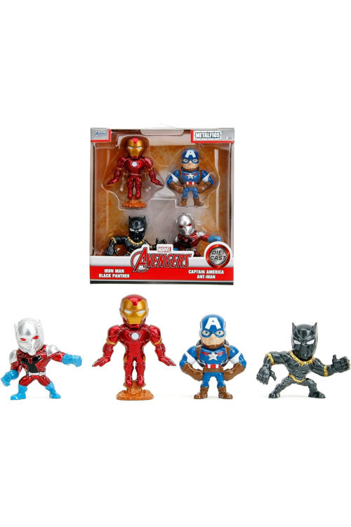 Marvel 4'Lü Avengers Figür Seti Ironman-Antman-Black Panther-Captaın Amerıca Metal Figür Seti Marvel